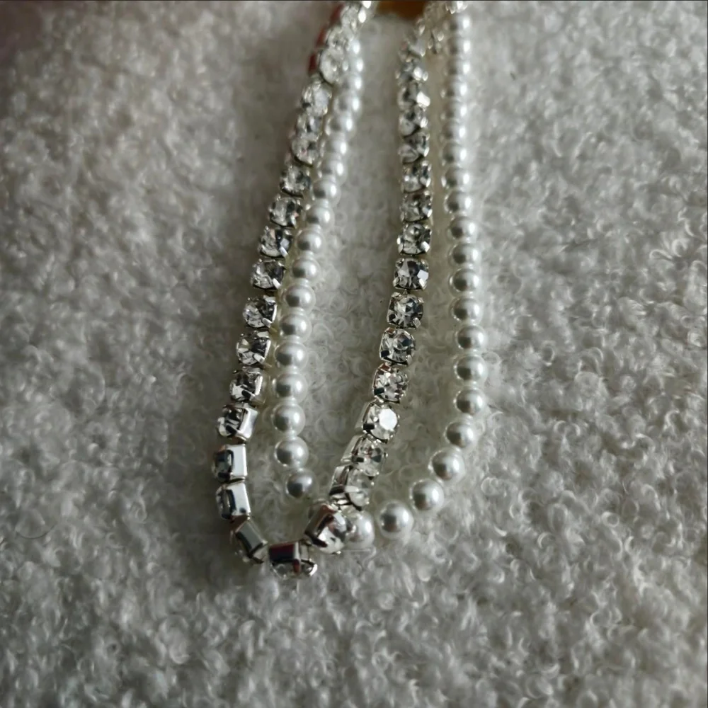 Faux Pearl & Rhinestone Double Strand Anklet